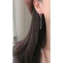 Double Circle Long Chain Tassel Small Hoop Dangle Earrings for Women Men Girls Sensitive Ear S925 Sterling Silver Fashion Unique Punk Threader Dangling Hanging Jewelry Gifts for Birthday Best Friend