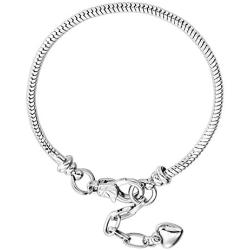 RUBYCA 10pcs White Silver Plated Heart Lobster European Snake Chain Bracelets fit Charm Beads 7.5''