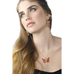 Gold Plated 925 Silver Butterfly Necklace and Dangle Earring Set Handmade Polymer Clay, 16.5'' Gold Filled