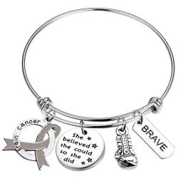 AKTAP Brain Cancer Awareness Gift Cancer Fighter Warrior Gift She Believed She Could So She Did Gray Tumor Awareness Ribbon Bracelet for Her