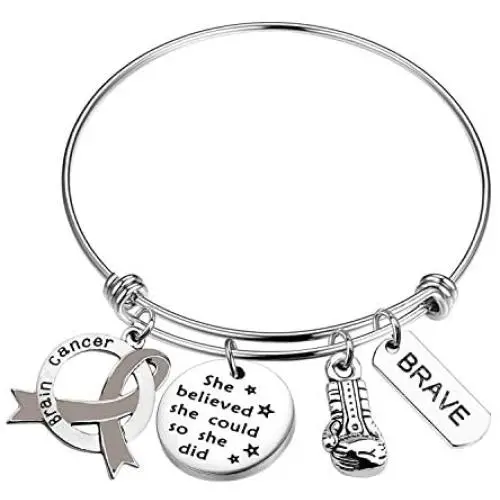 AKTAP Brain Cancer Awareness Gift Cancer Fighter Warrior Gift She Believed She Could So She Did Gray Tumor Awareness Ribbon Bracelet for Her