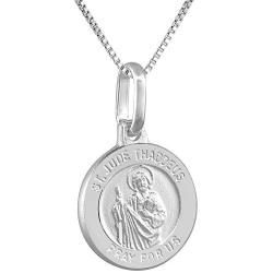 Dainty Sterling Silver St Jude Medal Necklace 1/2 inch Round Italy 0.8mm Chain