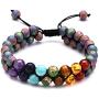 Heavstjer Yoga Chakra Bead Bracelet Double Row Natural Stone Adjustable Rope Bracelet