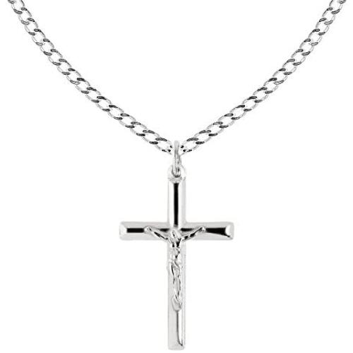Ritastephens Sterling Silver Italian Crucifix Cross Pendant Only or Chain Necklace (35mm)