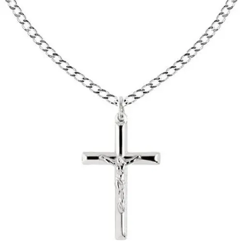 Ritastephens Sterling Silver Italian Crucifix Cross Pendant Only or Chain Necklace (35mm)
