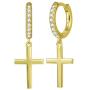 FANCIME Yellow/White Gold Plated 925 Sterling Silver CZ Cubic Zirconia Small Cartilage Huggie Hinged Hoop Earrings Dangle Drop Cross Dainty Fine Jewelry Gifts for Women, 13mm
