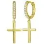 FANCIME Yellow/White Gold Plated 925 Sterling Silver CZ Cubic Zirconia Small Cartilage Huggie Hinged Hoop Earrings Dangle Drop Cross Dainty Fine Jewelry Gifts for Women, 13mm