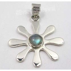 SilverStarJewel 925 Solid Silver Labradorite tcw 0.9 Necklace Pendant 1.4'' Bijoux