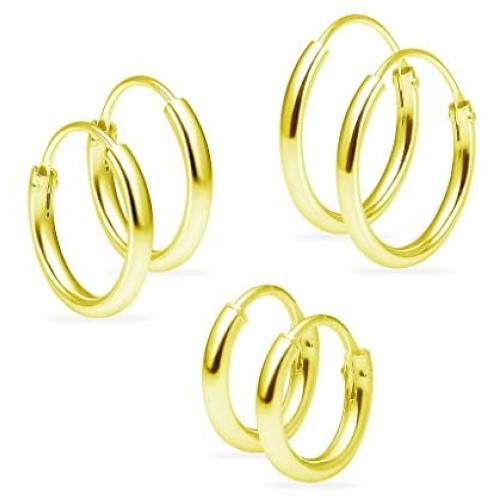 3 Pair Sterling Silver Small Endless Hoop Earrings Set | Cartilage Huggie Nose Lip Rings Sleeper Earrings for Women Men Girls, 8mm 10mm 12mm