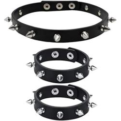 macoking Leather Studded Bracelet Choker Punk Spike Rivet Cuff Metal Black Wristband