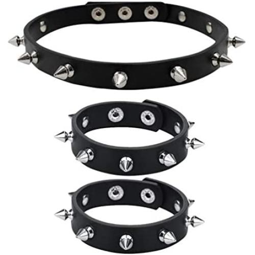 macoking Leather Studded Bracelet Choker Punk Spike Rivet Cuff Metal Black Wristband