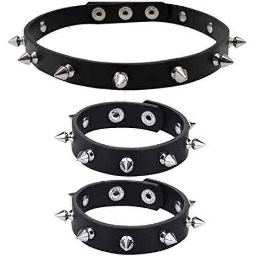 macoking Leather Studded Bracelet Choker Punk Spike Rivet Cuff Metal Black Wristband macoking Leather Studded Bracelet Choker Punk Spike Rivet Cuff Metal Black Wristband