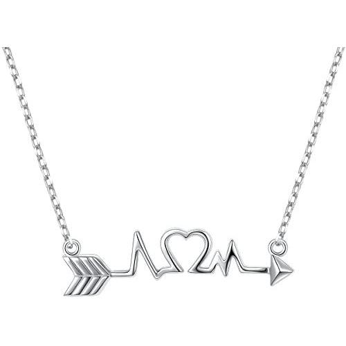 925 Sterling Silver Arrow Heart Cardiogram Lifeline Pulse Heartbeat Pendant Necklace for Women Teen Girls Birthday Gift, 18 inch + 2 inch