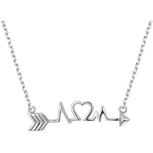 925 Sterling Silver Arrow Heart Cardiogram Lifeline Pulse Heartbeat Pendant Necklace for Women Teen Girls Birthday Gift, 18 inch + 2 inch