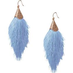 Humble Chic Fringe Tassel Statement Dangle Earrings - Lightweight Boho Long Feather Drops for Women - Bohemian Tribal Hammered Gold-Tone with Silky Thread Strands