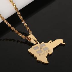 Stainless Steel The Dominican Republic Map Pendant Necklace for Women Gold Color Jewelry Map of Dominican