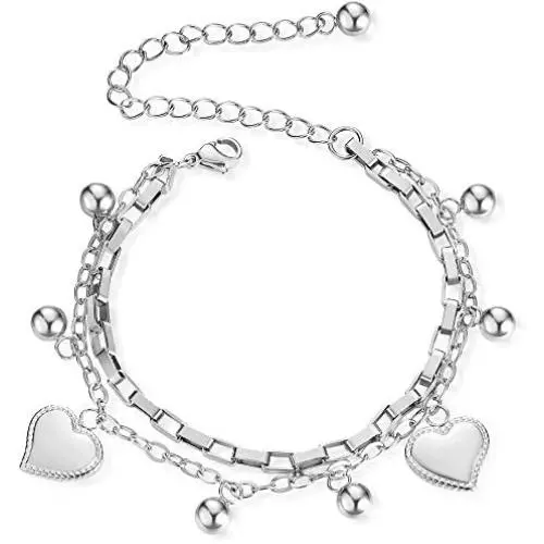 Jude Jewelers Stainless Steel Heart Charm Box Chain Adjustable Size Strand Bracelet Jude Jewelers Stainless Steel Heart Charm Box Chain Adjustable Size Strand Bracelet