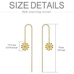 925 Sterling Silver Gold Plated Sunflower Daisy Threader Earrings Stud Drop Dangle You are My Sunshine Jewelry Gifts for Women Mom