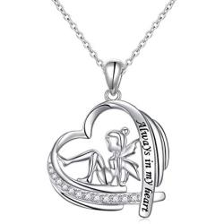 Sterling Silver Angel Girl Love Heart Engraved Word Always in my heart Pendant Necklace for Women Teenage Girls Princess