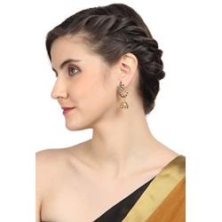 Touchstone Indian Bollywood Desire Traditional Indian Floral Motif Pear Shape Rhinestones Designer Jewelry Chandelier Earrings In Antique Gold Tone For Women.