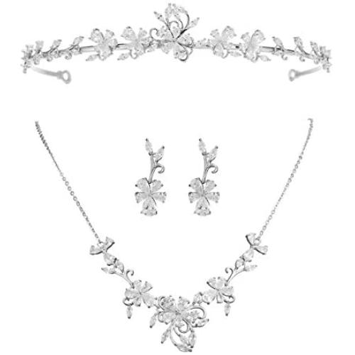 S SNUOY Bridal Tiara Set Rhinestone Crown Necklace and Earring Wedding Jewelry Set for Prom Party