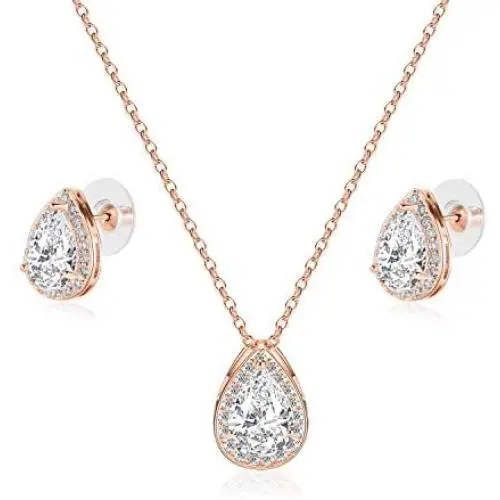 CZ Teardrop Necklace and Stud Earrings Set 14K White Gold Plated Wedding Jewelry for Bridal CZ Teardrop Necklace and Stud Earrings Set 14K White Gold Plated Wedding Jewelry for Bridal
