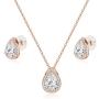 CZ Teardrop Necklace and Stud Earrings Set 14K White Gold Plated Wedding Jewelry for Bridal