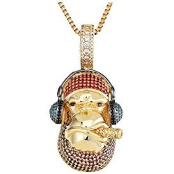 KMASAL Iced Out Rock Orangutan Pendant 18k Gold Plated Lab Diamond Hip Hop Necklace Gold Color Copper Pendent for Men Women Jewelry with Stainless Steel Rope Chain