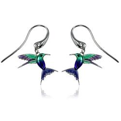 Guy Harvey Enameled Hummingbird Earrings Crafted in Sterling Silver