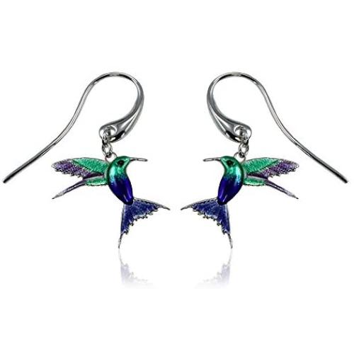 Guy Harvey Enameled Hummingbird Earrings Crafted in Sterling Silver