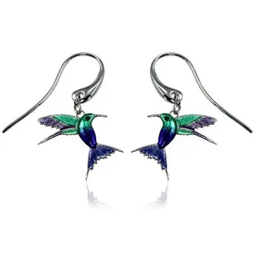 Guy Harvey Enameled Hummingbird Earrings Crafted in Sterling Silver