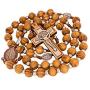 Catholic Olive Wood Rosary Beaded Prayer Cross Crucifixion of Christ Jesus Necklace St. Benedict Decor for Auto Vehicle for Men Women Religious Jewelry Pendant 22 inch