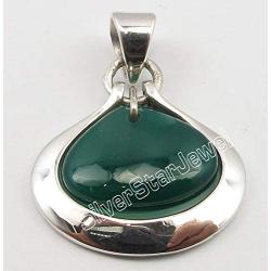 SilverStarJewel Green Onyx Pendant 2.8 cm 3.9 Grams 925 Pure Silver Gems Gift