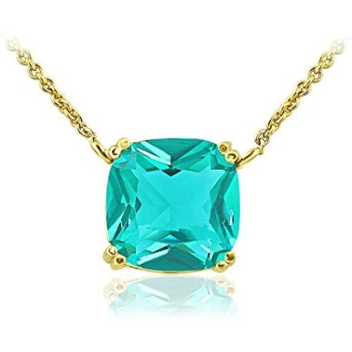 925 Sterling Silver 10mm/0.39'' Cushion Cut Solitaire Gemstone Pendant Necklace for Women, 18 inch