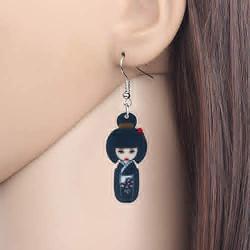 DUOWEI Acrylic Anime Cute Japanese Style Kimono Doll Earrings Charms Drop Dangle Jewelry Gifts for Women Teens Girls Kids