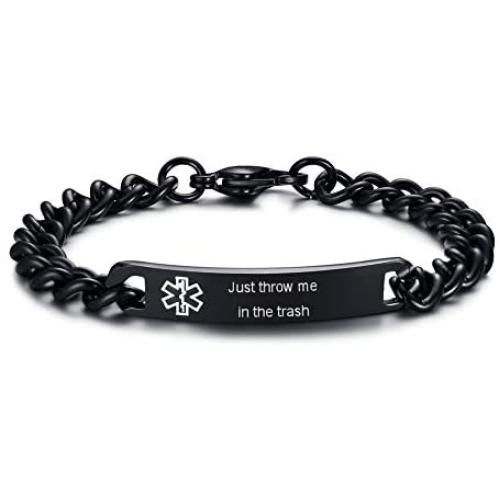 Free Custom Engraving Stainless Steel Emergency Medical Alert ID Bracelet for Men Women