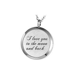 Third Time Charm Mother And Child Essential Oil Diffuser Necklace I Love You To The Moon And Back Engraved Locket Aromatherapy Jewelry, 12 Refill Pads