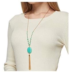 Long Tassel Pendant Necklace for Women Girls, Long Tassel Necklace,Genuine Quartz Stone Pendant Necklace,Ajustable from 32 to 34 Inch