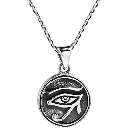 AeraVida Circle Eye of Horus Egyptian Symbol .925 Sterling Silver Pendant Necklace