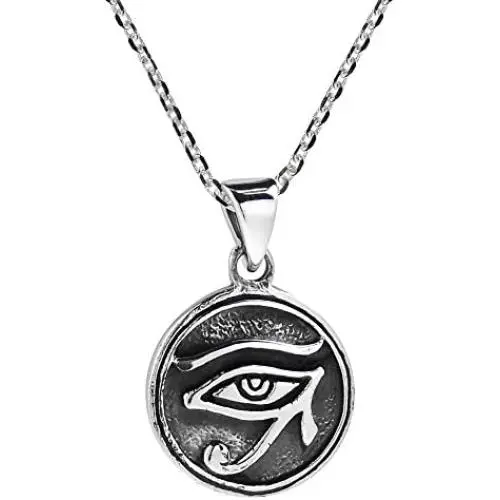 AeraVida Circle Eye of Horus Egyptian Symbol .925 Sterling Silver Pendant Necklace AeraVida Circle Eye of Horus Egyptian Symbol .925 Sterling Silver Pendant Necklace