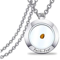 FOTAP Christian Gift Faith Real Mustard Seed Pendant Necklace Let Your Faith Be Bigger Than Your Fear Religious Necklace Encouragement Necklace