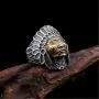 Oakky Mens 316L Stainless Steel Native American Indian Chief Headdresses Skull Biker Ring Punk