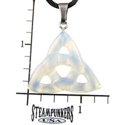 Power Pack Series - 30mm Triquetra Celtic Knot Opalite Iridescent White Clear Blue - 20-22 Inch Adjustable Black Cord – Smelt Crystal Gemstone Collectibles Carved Necklace Handmade Charm