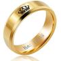 Uloveido 2pcs His Queen and Her King Couple Rings Set, Titanium Steel Matching Promise Wedding Engagement Band for Couples (Black, Gold)