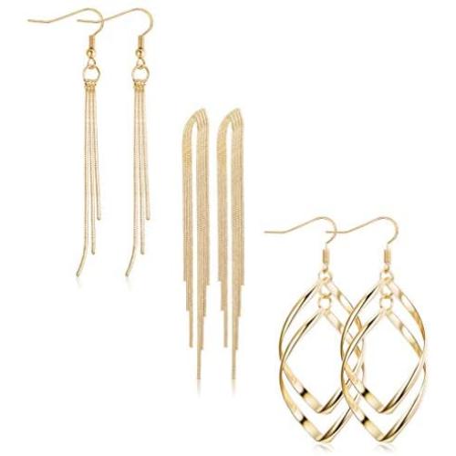 ORAZIO 3 Pairs Dangle Earrings for Women Double Twist Wave Drop Long Tassel Earrings