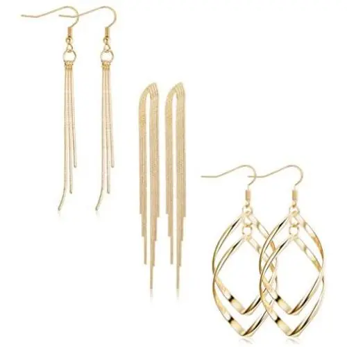 ORAZIO 3 Pairs Dangle Earrings for Women Double Twist Wave Drop Long Tassel Earrings ORAZIO 3 Pairs Dangle Earrings for Women Double Twist Wave Drop Long Tassel Earrings