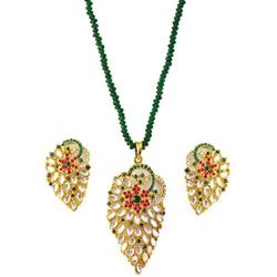 Touchstone Indian Bollywood Gorgeous Traditional Bridal Designer Jewelry Pendant Set in Gold and Silver Tone for Women.