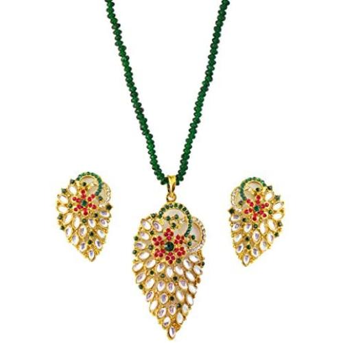 Touchstone Indian Bollywood Gorgeous Traditional Bridal Designer Jewelry Pendant Set in Gold and Silver Tone for Women.