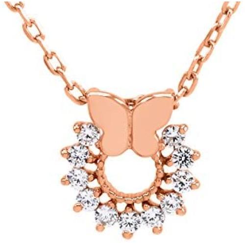Jewel Zone US 14K Rose Gold Over Sterling Silver Butterfly Open Circle Pendant Necklace