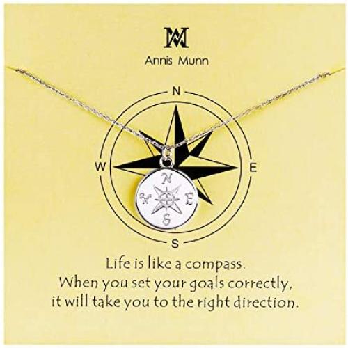 Graduation Compass Pendant Necklace – 925 Sterling Sliver direction necklace, Christmas Graduation Jewelry Birthday Gift for Women and Girls
